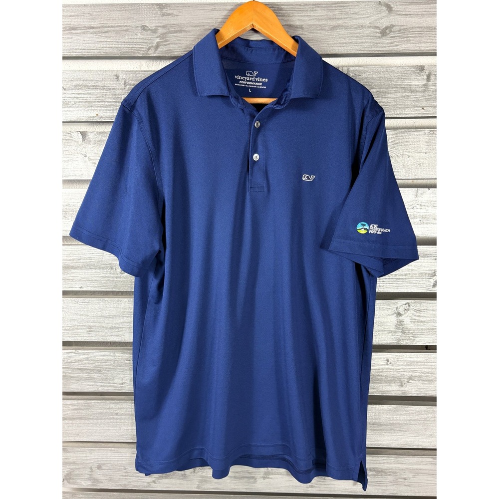 Vineyard Vines Mens Performance Golf Polo Shirt Navy Blue Pebble Beach Pro-Am L